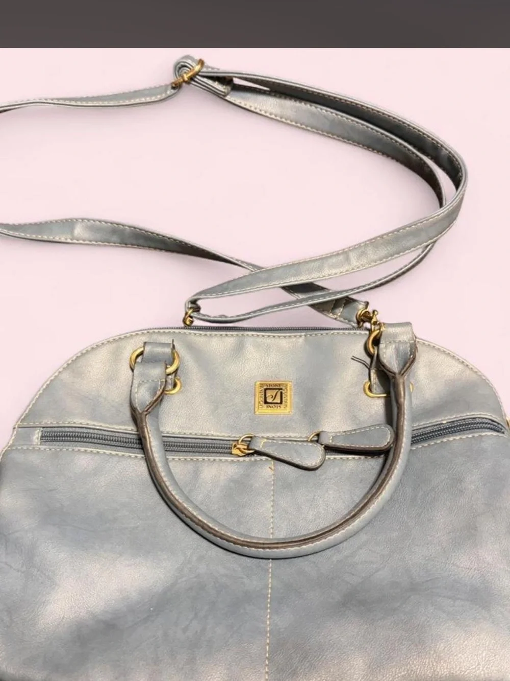 Light blue Women's Crossbody Satchel Bag with Gold Hardware